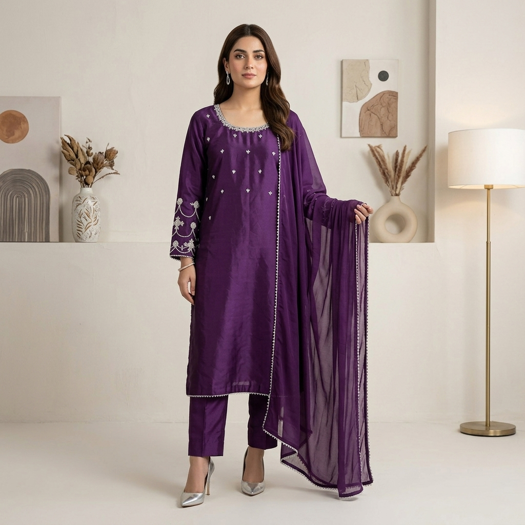 Festive Royal Purple Silk Kurta Set with Embellished Details Festive Royal Purple Silk Kurta Set with Embellished Details — Royal Purple Outfits