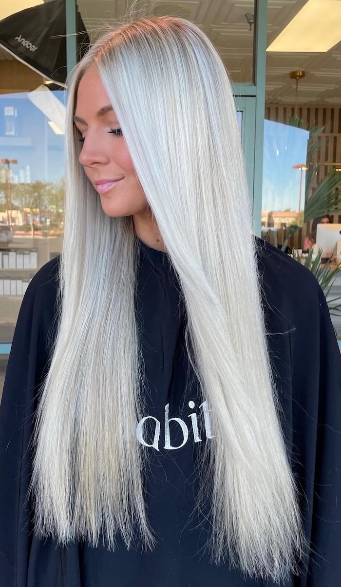 Waist-Length Platinum Blonde Statement — Long Winter Haircuts