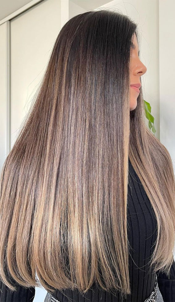Long Layers Mid-Back Honey Blonde Ombre Long Layers Mid-Back Honey Blonde Ombre — Blonde to Brunette Hair