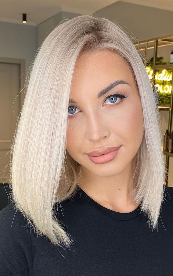 Platinum Blonde Blunt Bob — Winter Hair Colors for Blue Eyes