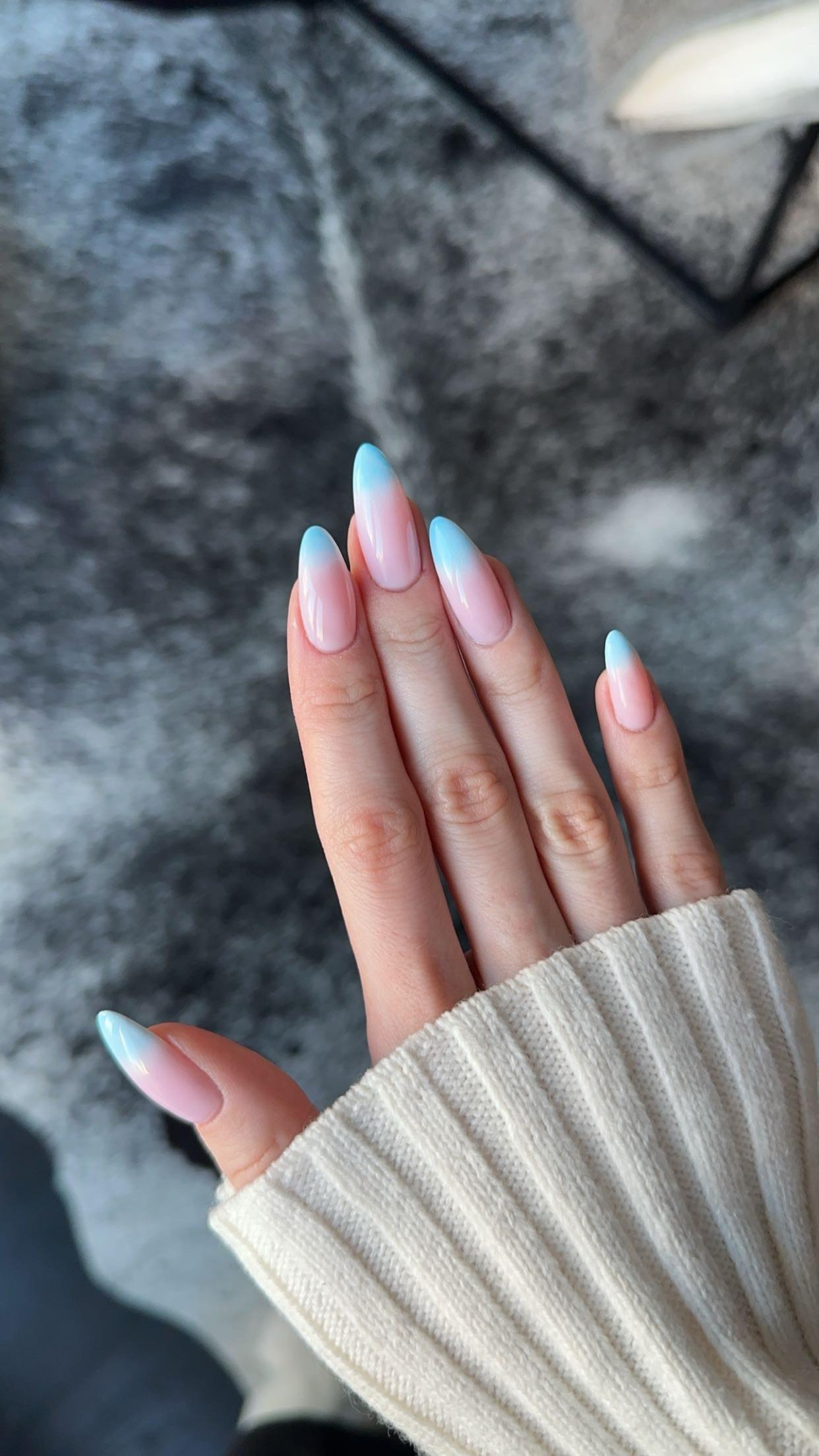 Pale Pink to Icy Blue Ombre Almonds — Icy Blue Nails