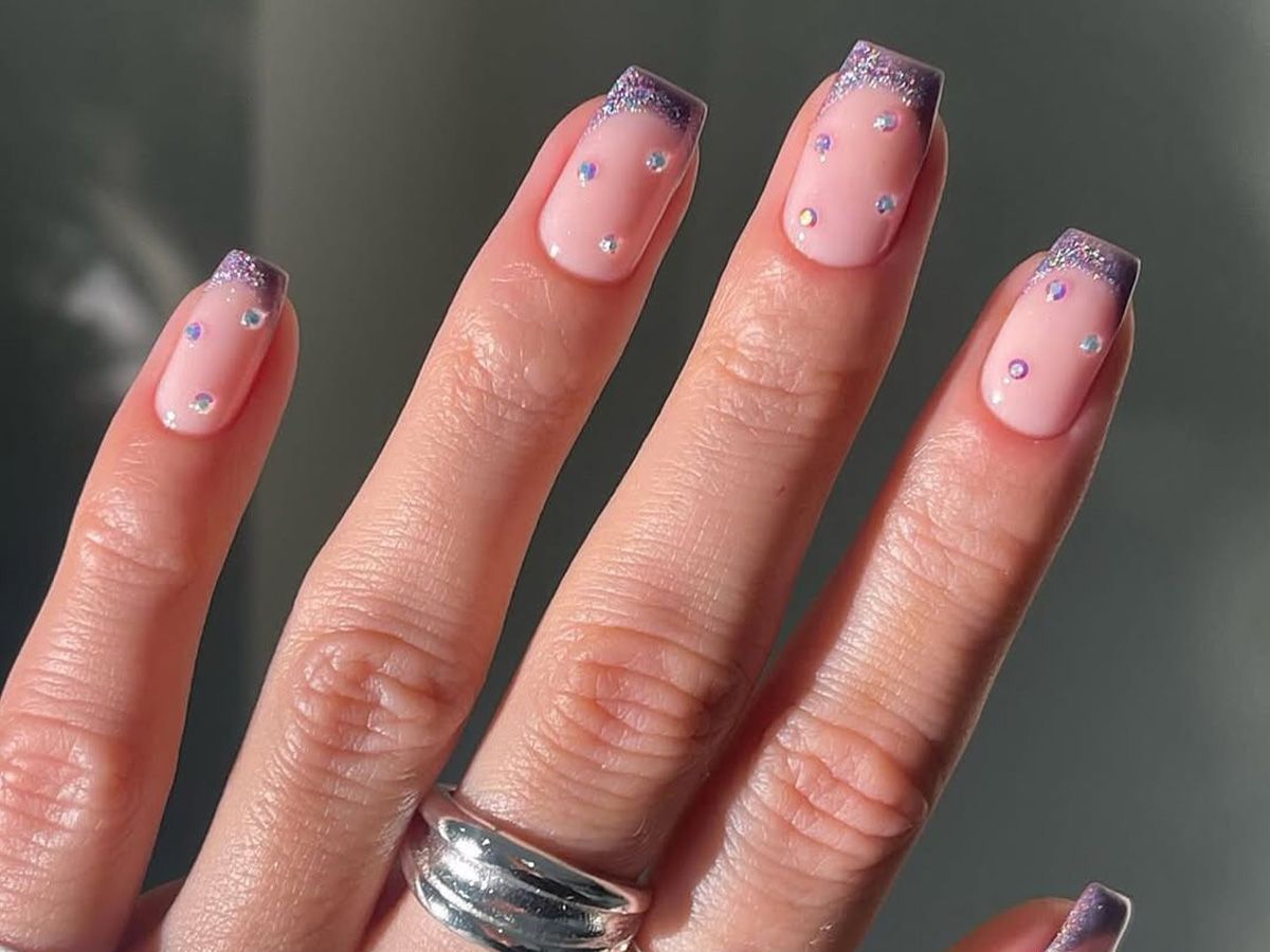 Glossy With Glitter And Rhinestones Visual Idea — Winter French Tip Nails