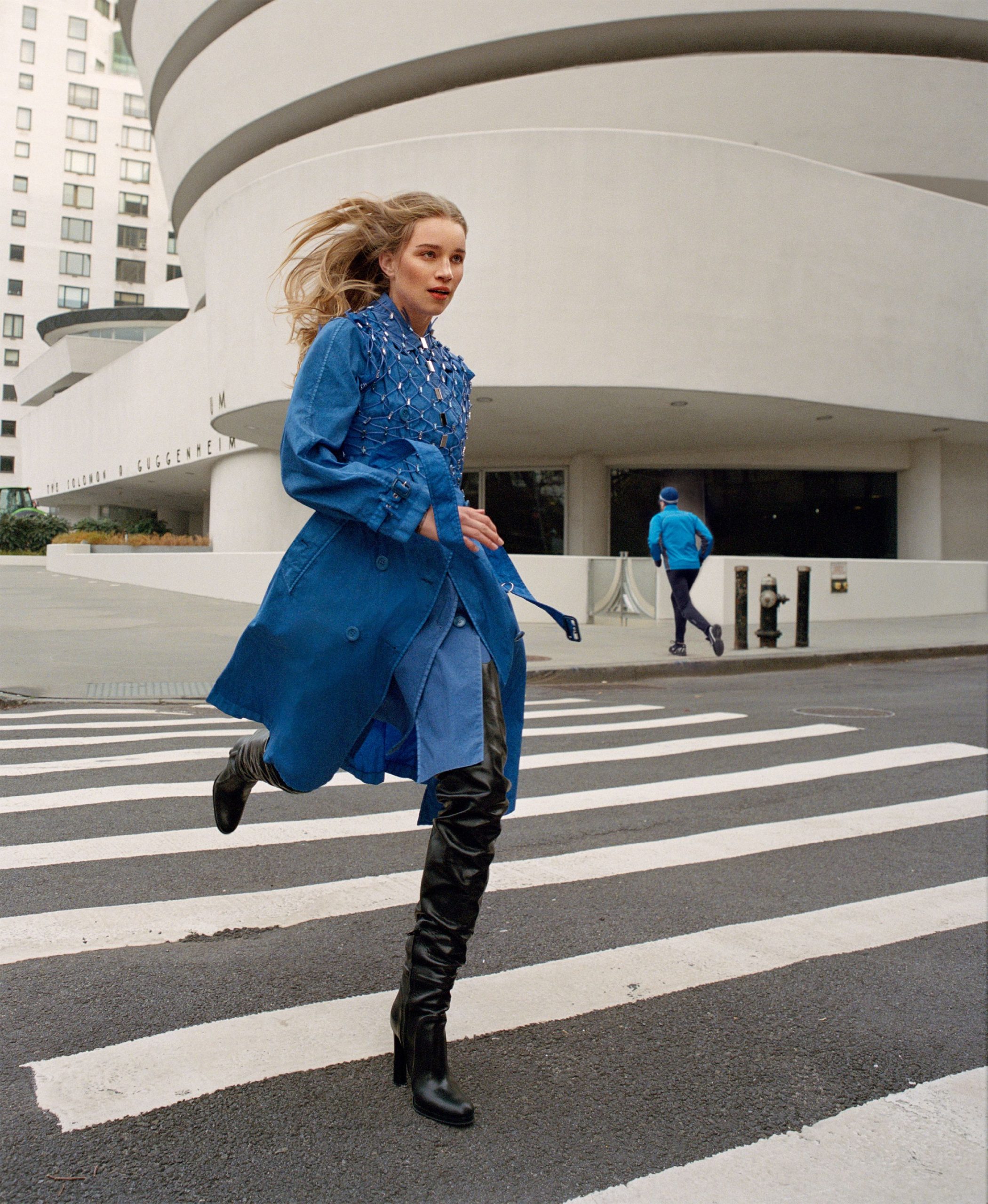 Blue Denim Trench Coat and Dress for a Striking Monochromatic Ensemble Blue Denim Trench Coat and Dress for a Striking Monochromatic Ensemble — Fall to Winter Outfits