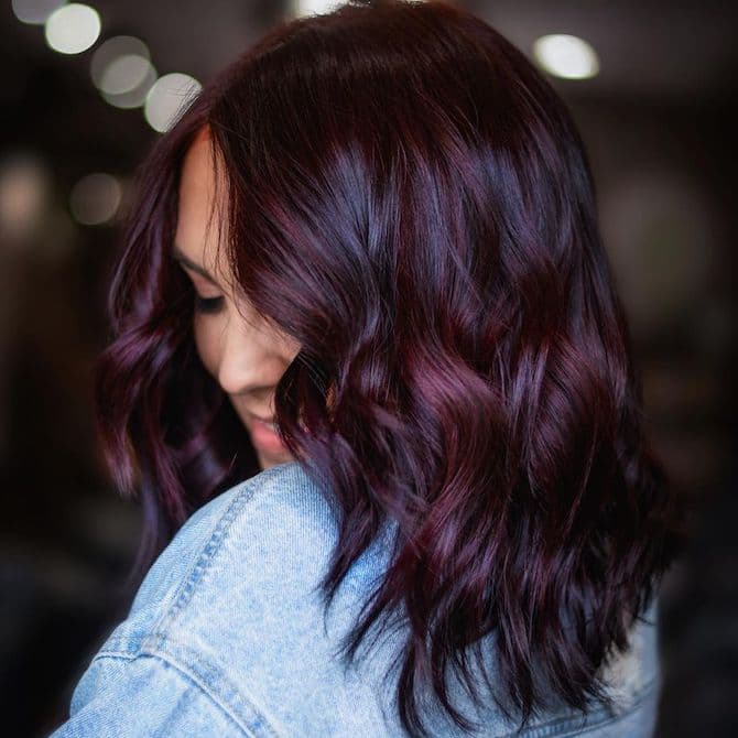 Shoulder-Length Plum Brown — Dark Winter Hair Colors