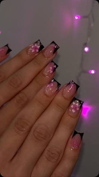 Extra Long Square with Black French and Leopard Extra Long Square with Black French and Leopard — black nail ideas