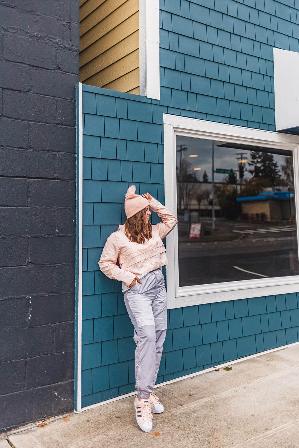 Light Pink Top and Pom-Pom Beanie for Active Days — Winter Workout Outfits