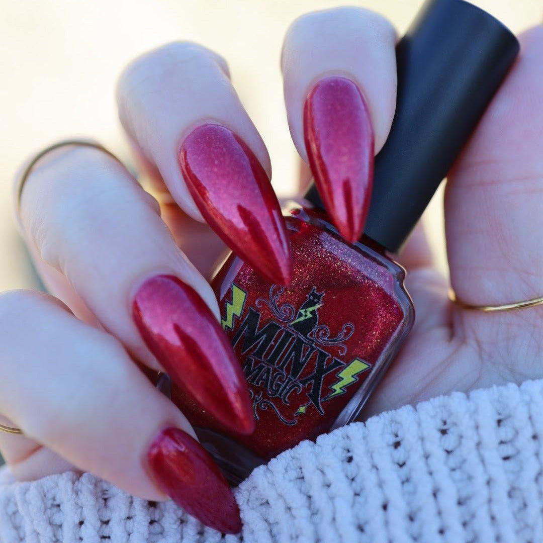 Vibrant Cranberry Gold Shimmer Stilettos Vibrant Cranberry Gold Shimmer Stilettos — Winter Formal Nails