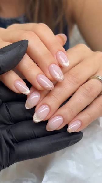 Glitter French Tip Medium Oval Nails Glitter French Tip Medium Oval Nails — neutral nail colors