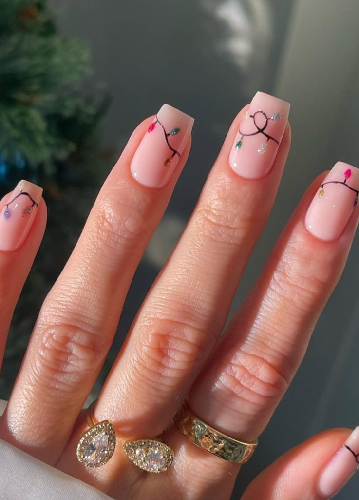 Short Square Christmas Lights Nails Short Square Christmas Lights Nails — Winter Vacation Nails