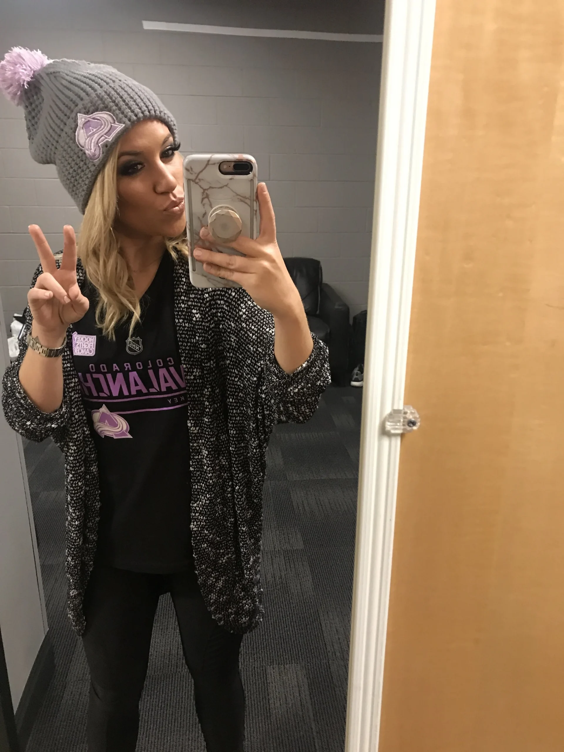Sequined Cardigan Adds Sparkle to a Hockey Game Ensemble — Hockey Game Outfits