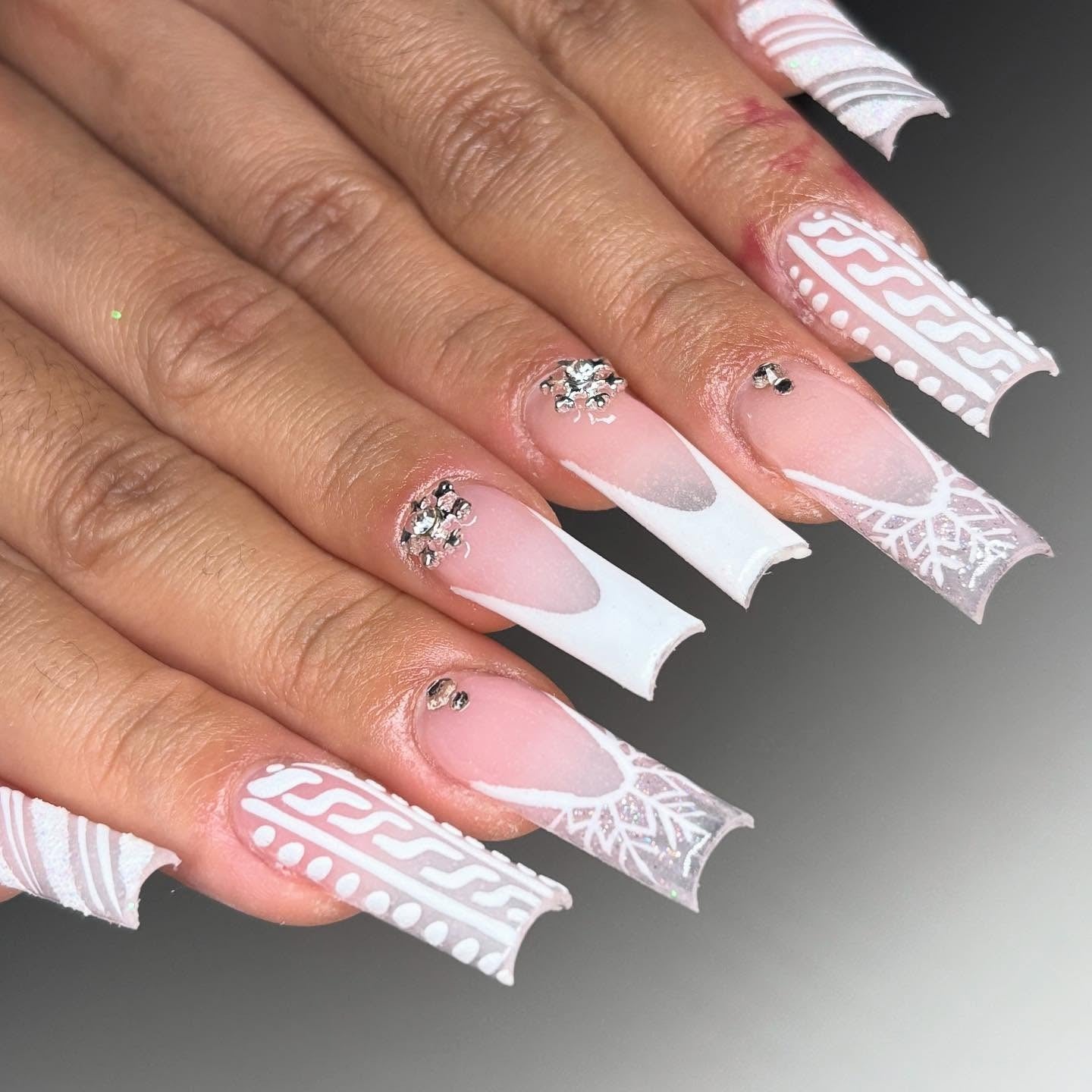 Sheer Pink French with Cable Knit Accent Sheer Pink French with Cable Knit Accent — Winter Coffin Nails