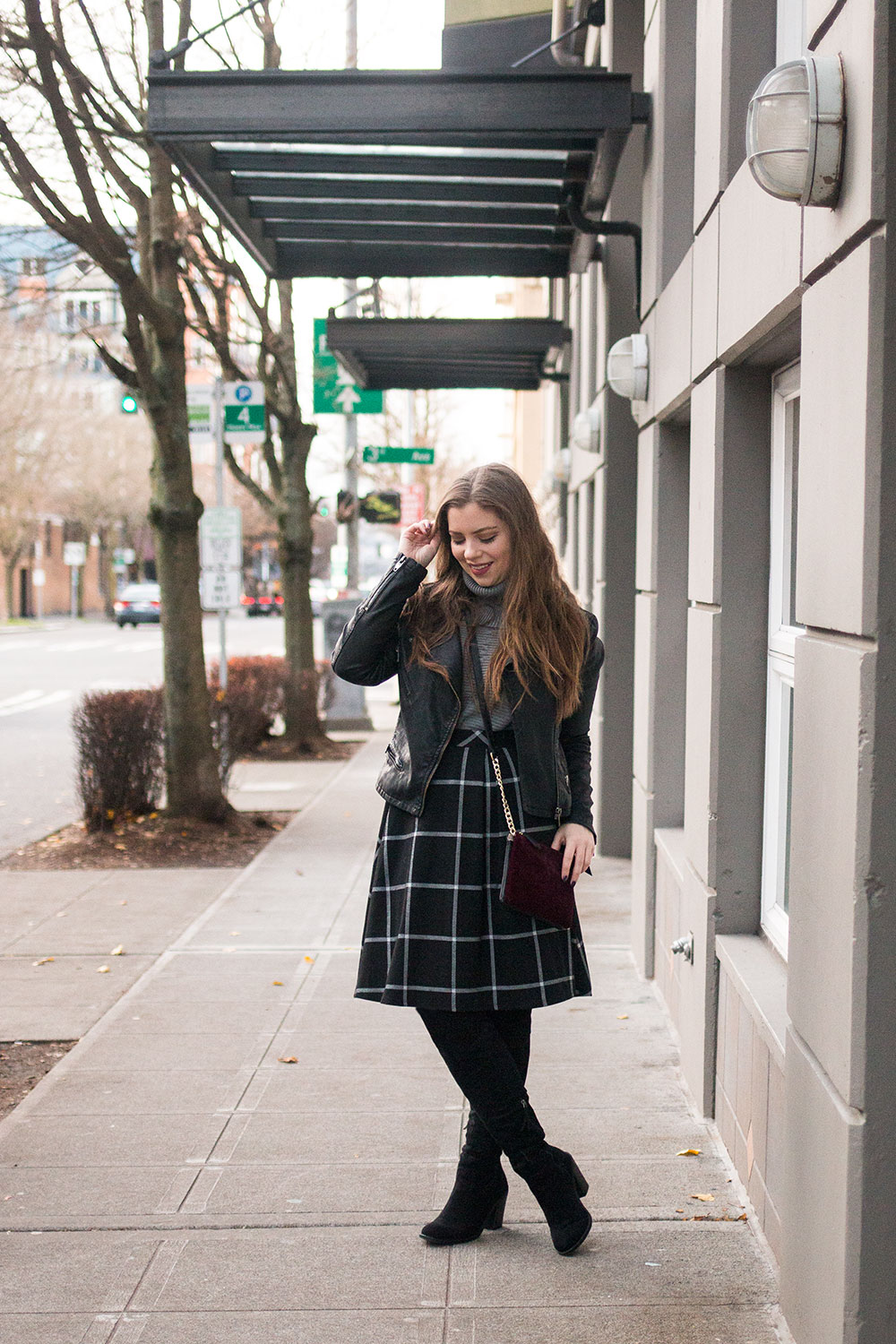 Leather Jacket and Plaid Skirt: A Classic Combination Leather Jacket and Plaid Skirt: A Classic Combination — Winter Going Out Outfits