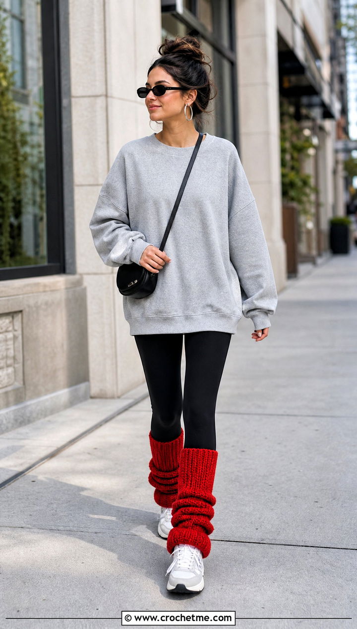Athleisure Comfort with Red Slouchy Leg Warmers Athleisure Comfort with Red Slouchy Leg Warmers — Leg Warmers Outfits