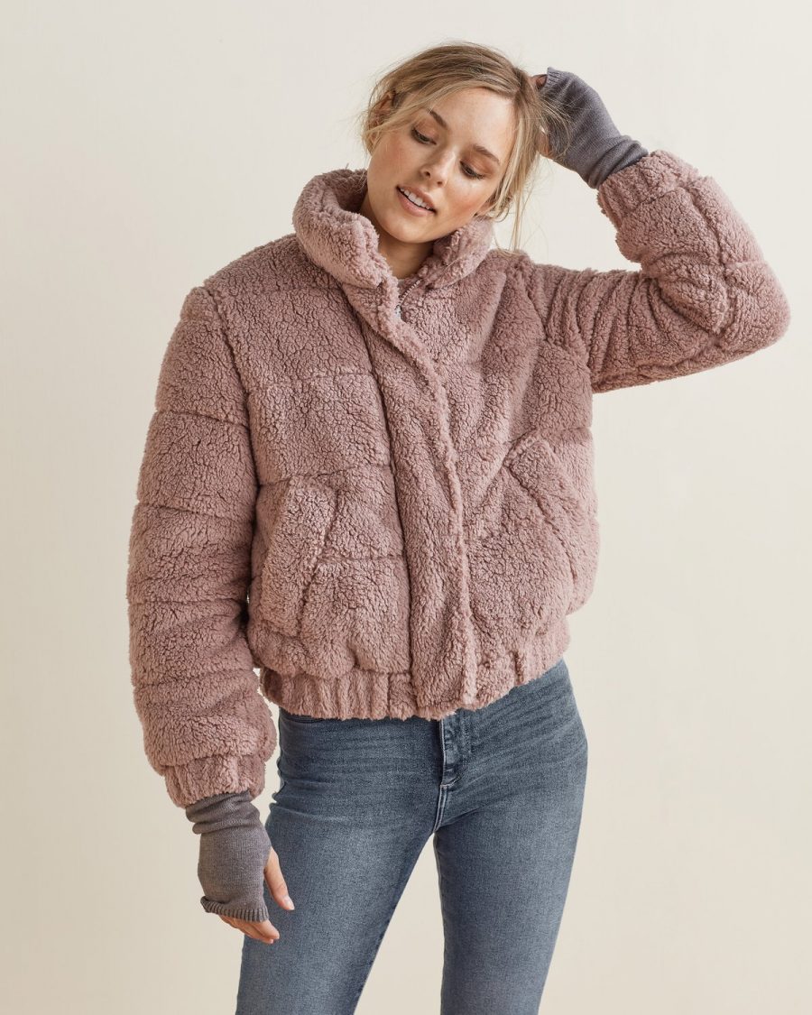 Dusty Pink Teddy Jacket for Cozy Winter Texture Dusty Pink Teddy Jacket for Cozy Winter Texture — Colorful Winter Outfits