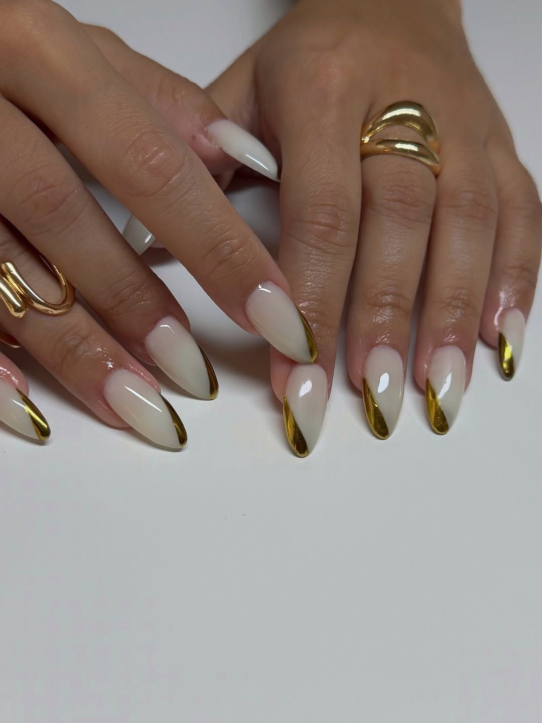 Milky White French Tips with Gold Foil Milky White French Tips with Gold Foil — Milky White Nails
