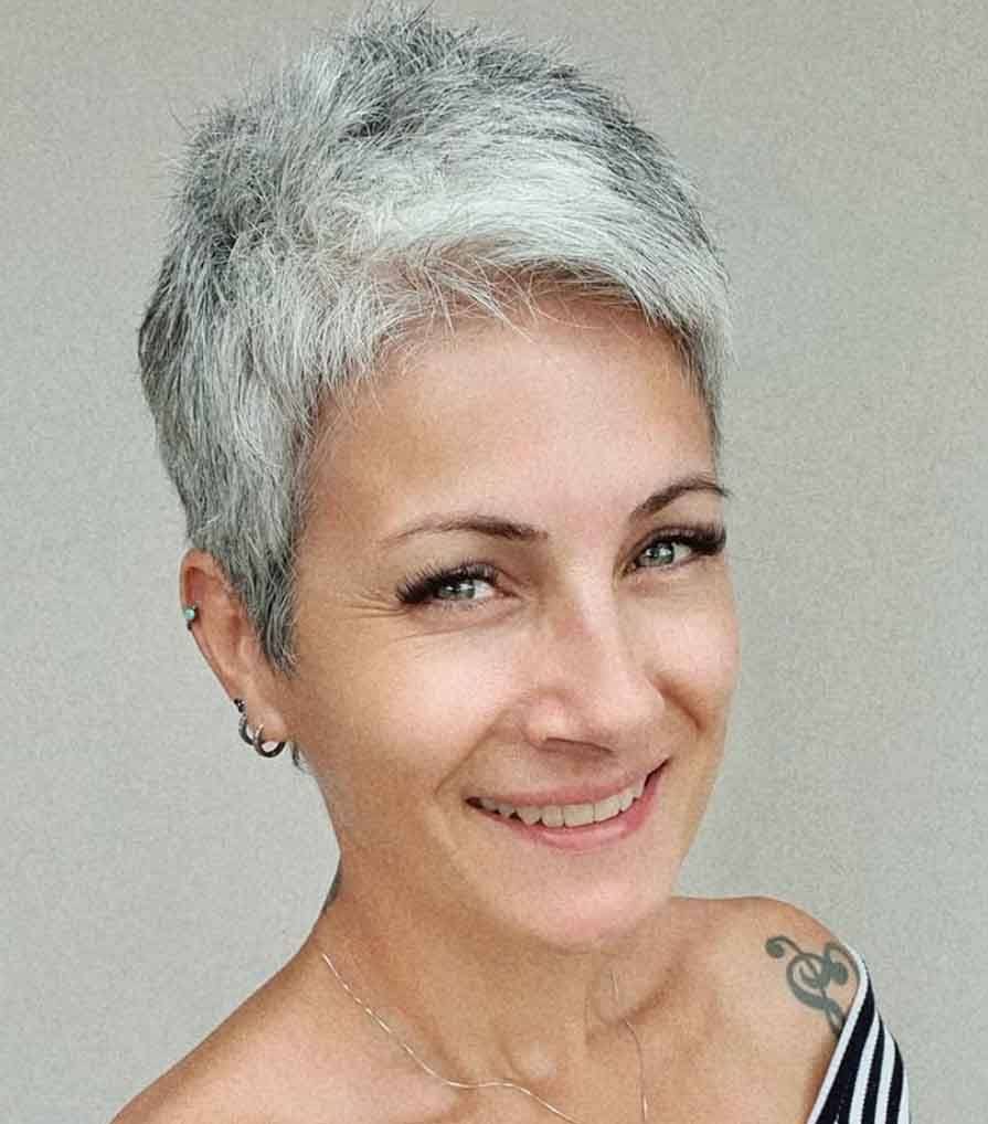 Piecey Textured Gray Pixie Piecey Textured Gray Pixie — Winter Haircuts for Gray Hair