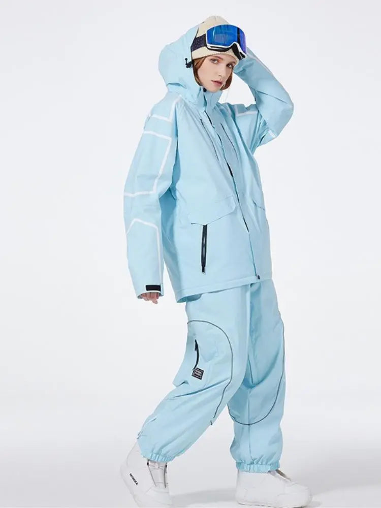 Light Blue Snowboard Outfit with Contrasting White Piping Light Blue Snowboard Outfit with Contrasting White Piping — Snowboarding Outfits