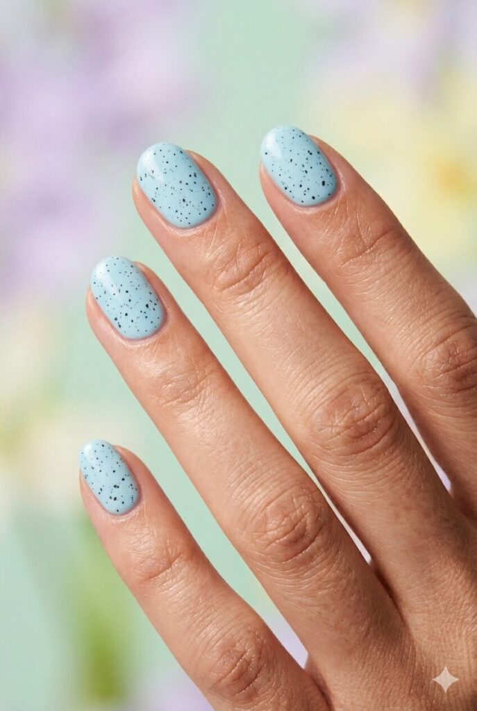 Light Blue Speckled Bird Egg Nails Light Blue Speckled Bird Egg Nails — simple nail designs