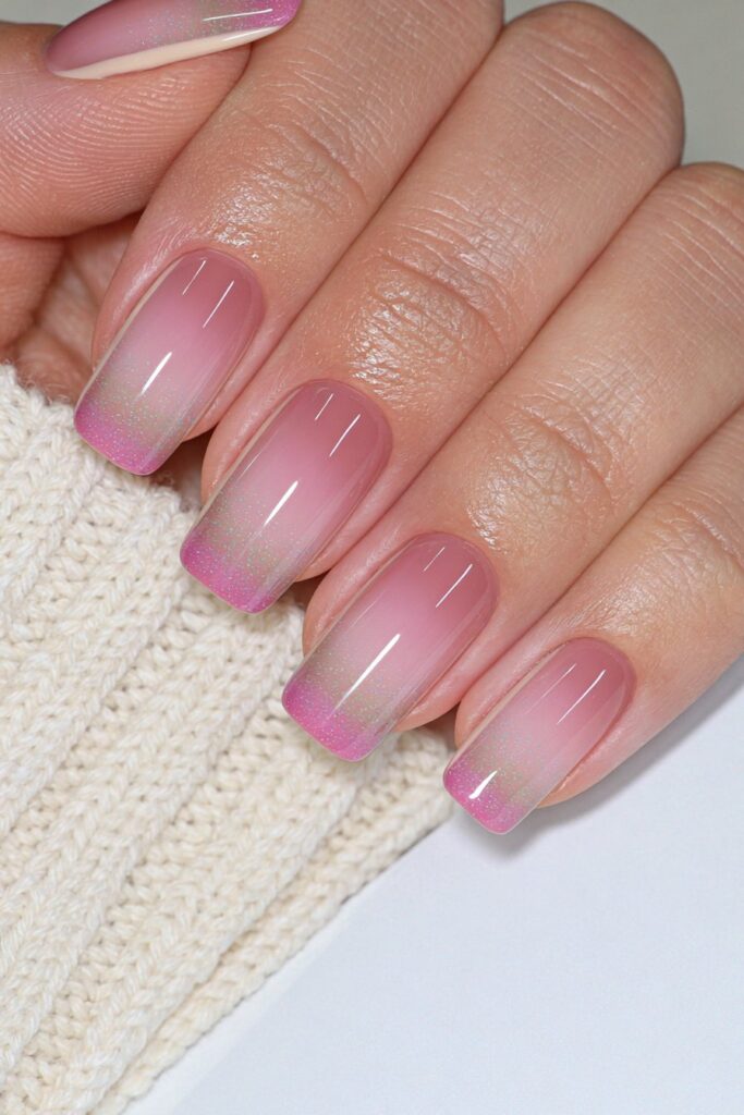 Pink White Ombre Glitter Edge Pink White Ombre Glitter Edge — short nail designs