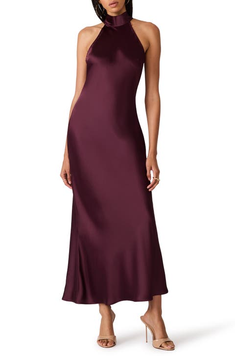 Deep Burgundy Satin Halter Slip Dress Deep Burgundy Satin Halter Slip Dress — Dressy Winter Outfits