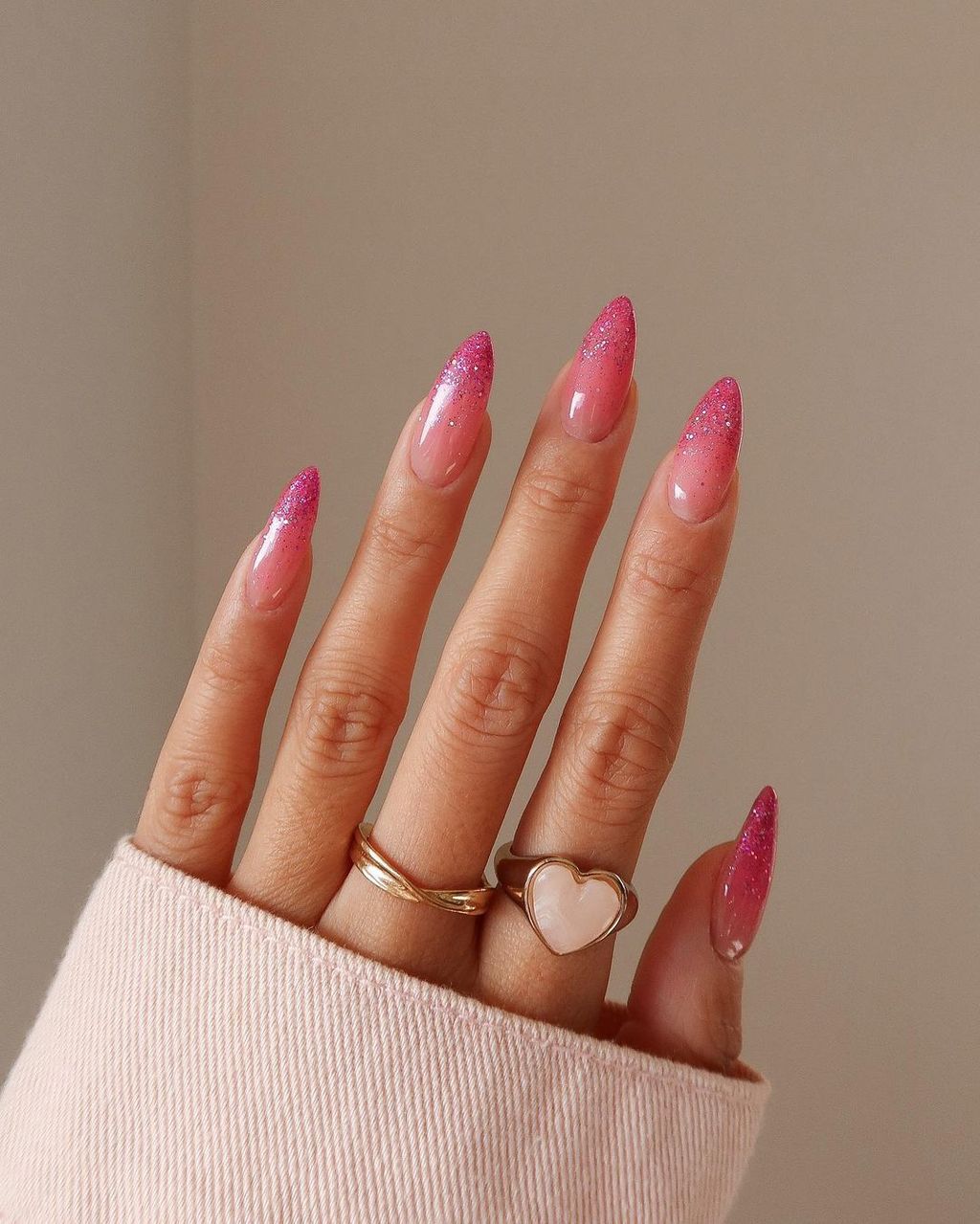 Vibrant Pink Glitter Gradient Stiletto Nails Vibrant Pink Glitter Gradient Stiletto Nails — Winter Pink Nails