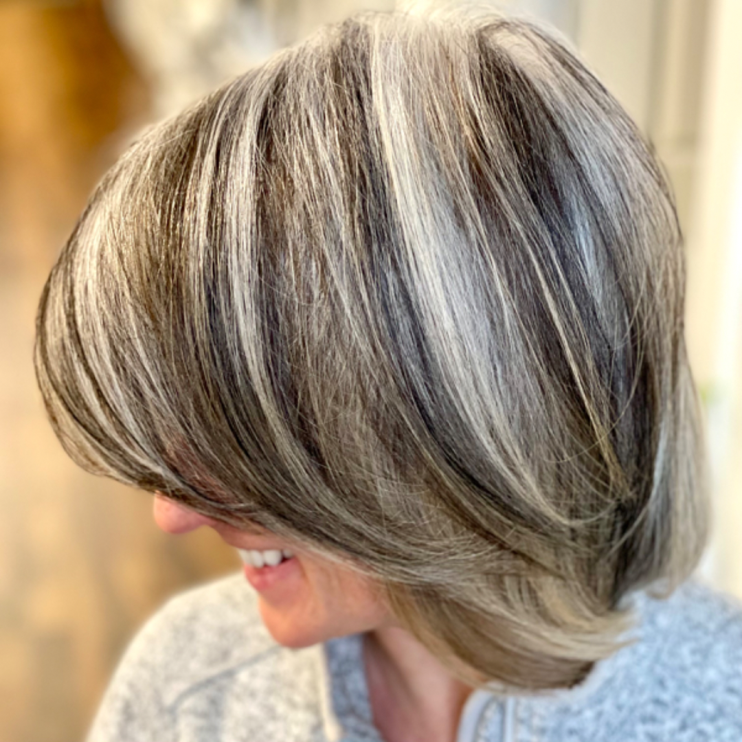 Fine Bob With Gray Brown Blend — Gray Blending Highlights