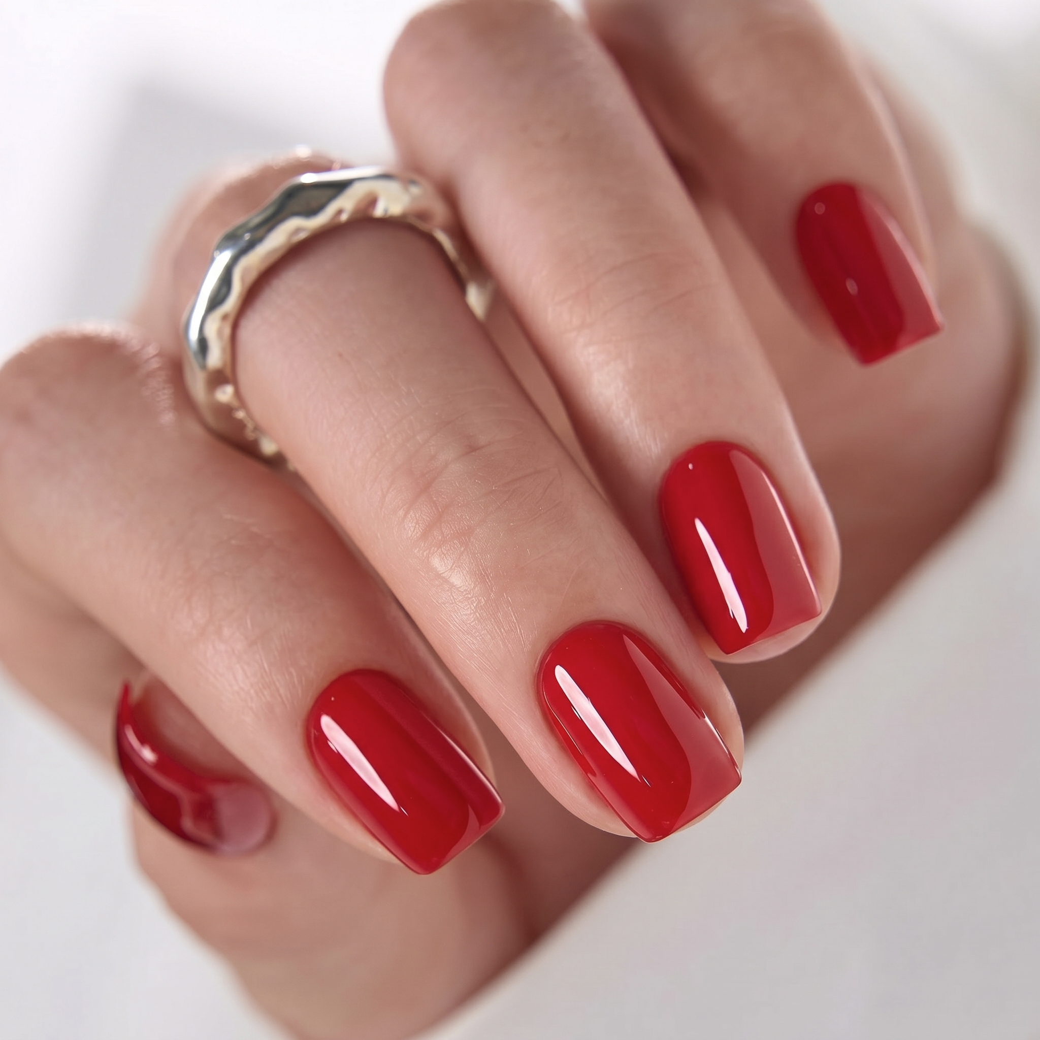 Vibrant Glossy Bright Red Squovals Vibrant Glossy Bright Red Squovals — Winter Squoval Nails