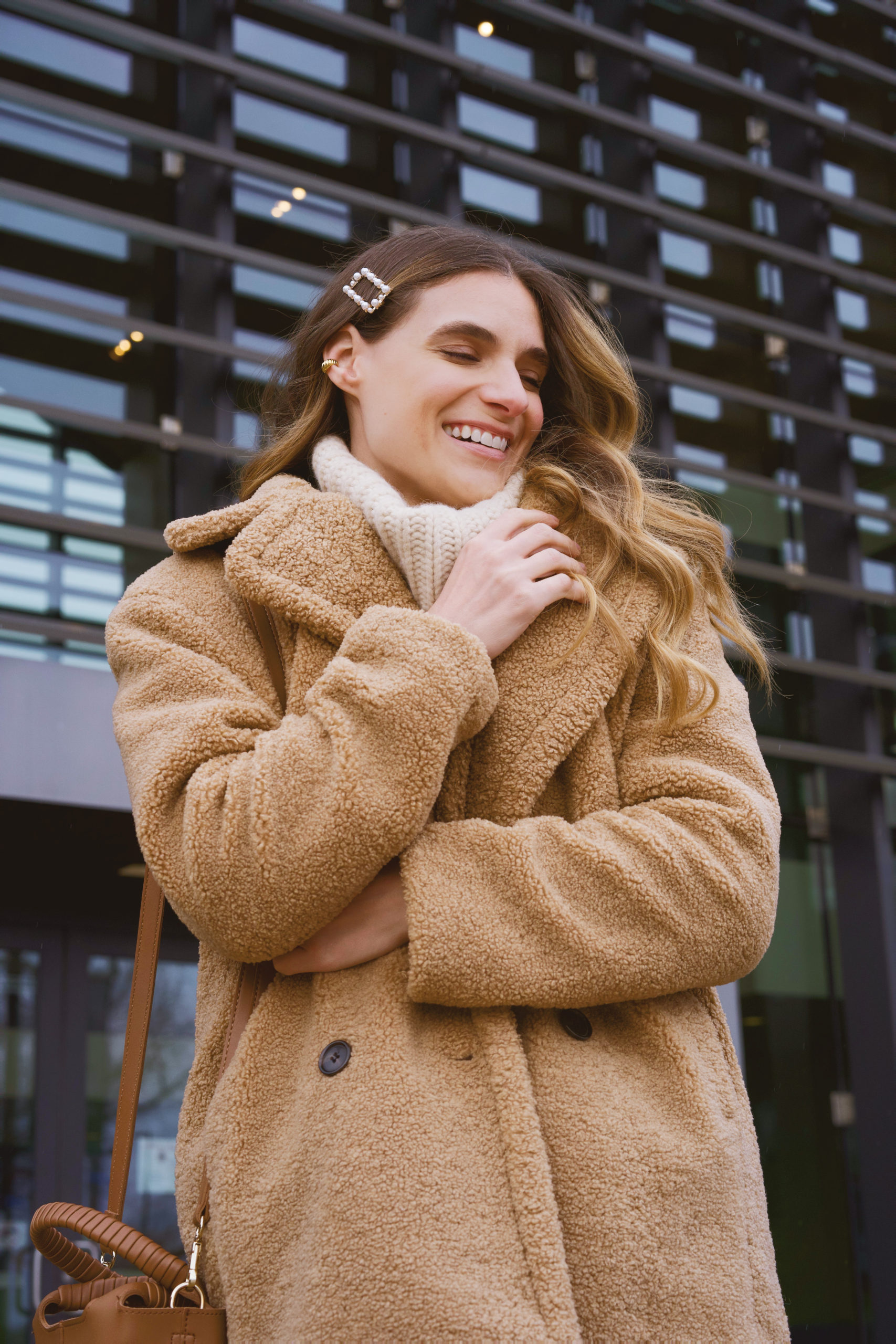 Cozy Texture Play: Beige Teddy Coat and Cream Knit — Teddy Coat Outfits