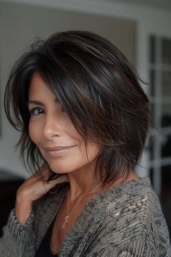 Collarbone Long Bob With Side Bangs — Winter Haircuts for Women Over 50