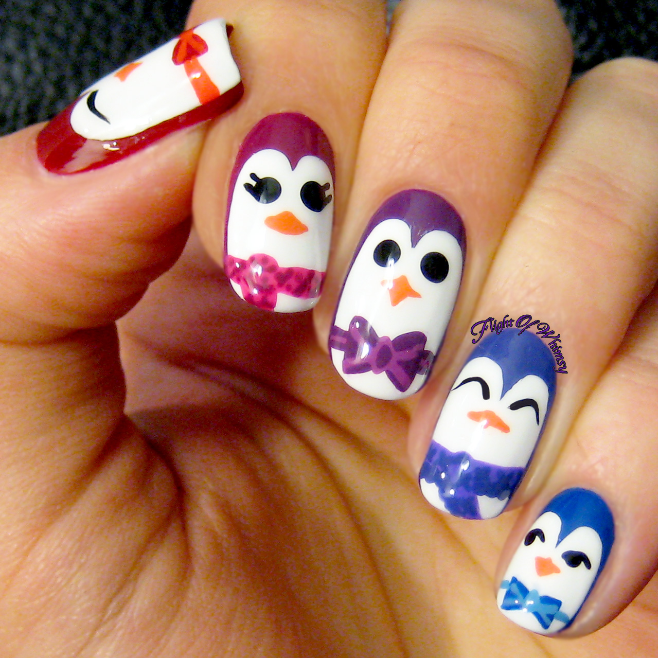 Cartoon Penguin Friends on Almond Nails Cartoon Penguin Friends on Almond Nails — Winter Nails for Kids