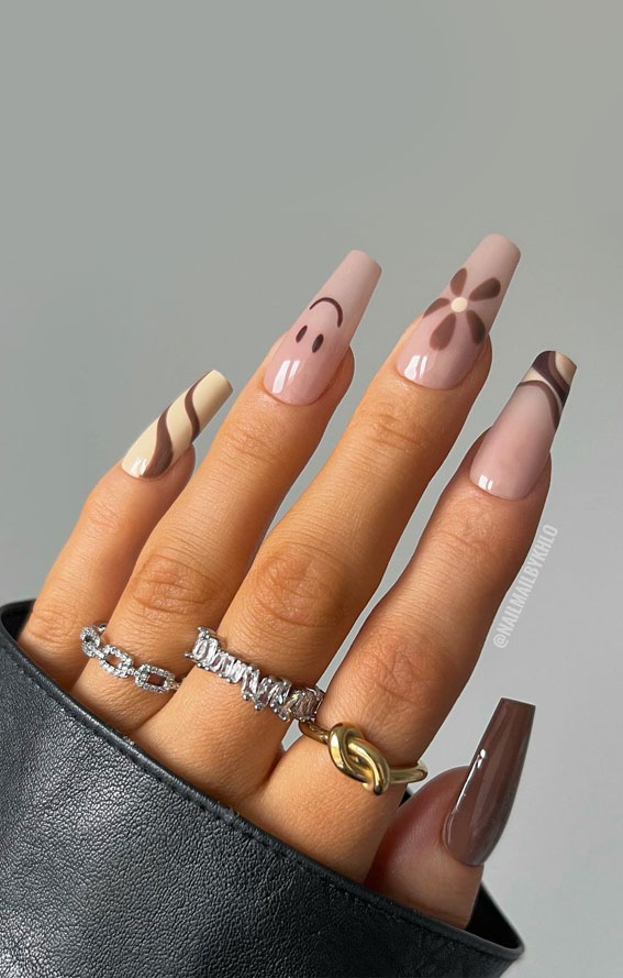 Nude Swirls Smiley Flower Coffin Nails Nude Swirls Smiley Flower Coffin Nails — coffin nail designs