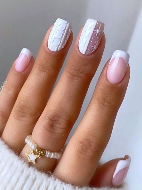 Cable Knit French Square Nails Cable Knit French Square Nails — Winter Wedding Nails