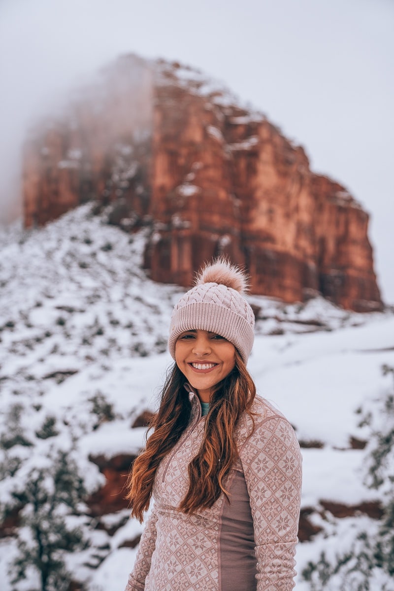 Patterned Long-Sleeve Top and Beanie for a Touch of Style Patterned Long-Sleeve Top and Beanie for a Touch of Style — Winter Hiking Outfits