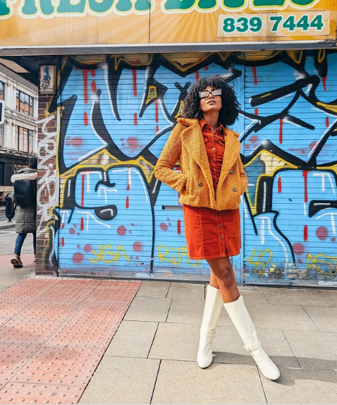 Vibrant Orange Teddy Coat and Corduroy Dress Vibrant Orange Teddy Coat and Corduroy Dress — Winter Business Casual Outfits