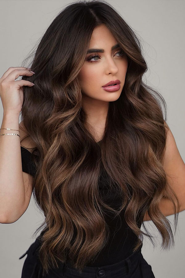 Mid-Back Voluminous Curls — Dark Chocolate Brown Hair