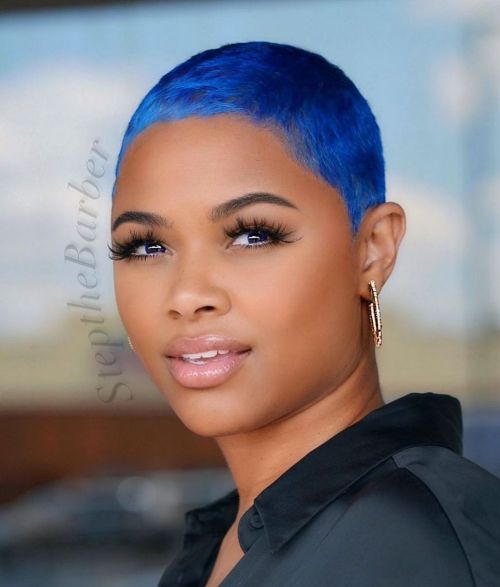 Electric Blue Buzz Cut — Winter Hair Colors for Black Women