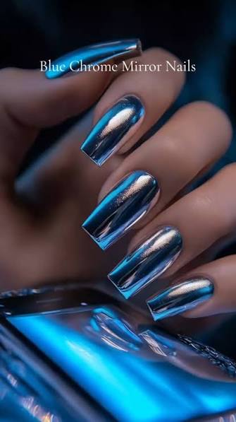Vibrant Blue Mirror Coffin Nails Vibrant Blue Mirror Coffin Nails — chrome nail designs