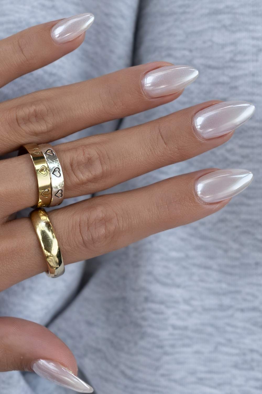 Pearlescent White Stiletto Nails Pearlescent White Stiletto Nails — Winter Acrylic Nails