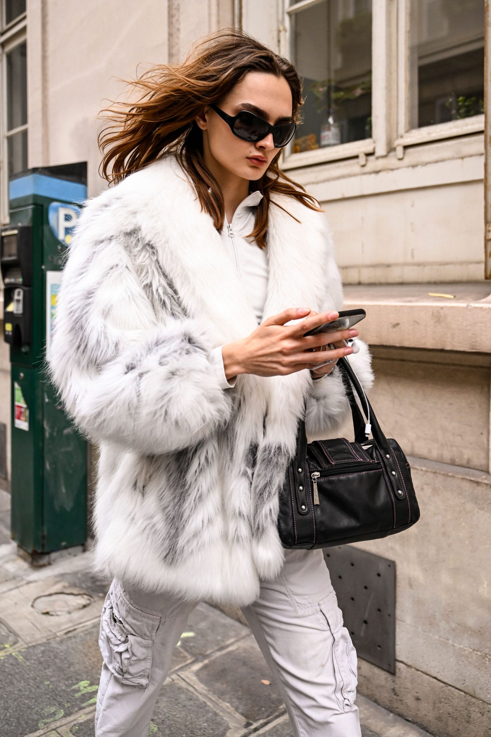 Bold White Faux Fur Coat with Cargo Pants Bold White Faux Fur Coat with Cargo Pants — London Winter Outfits