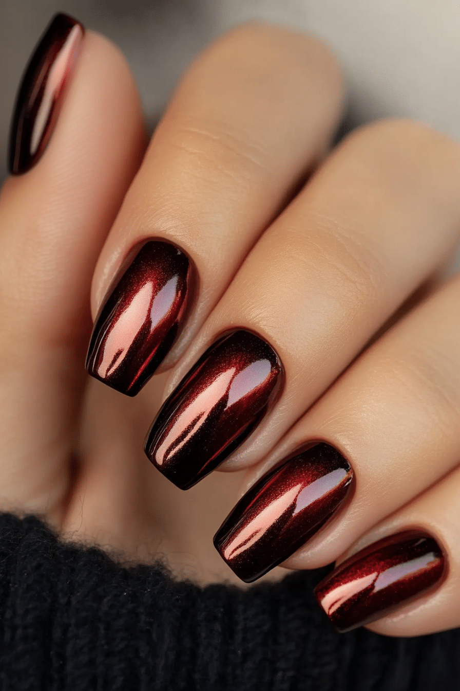 Striking Metallic Chrome Burgundy Nails Striking Metallic Chrome Burgundy Nails