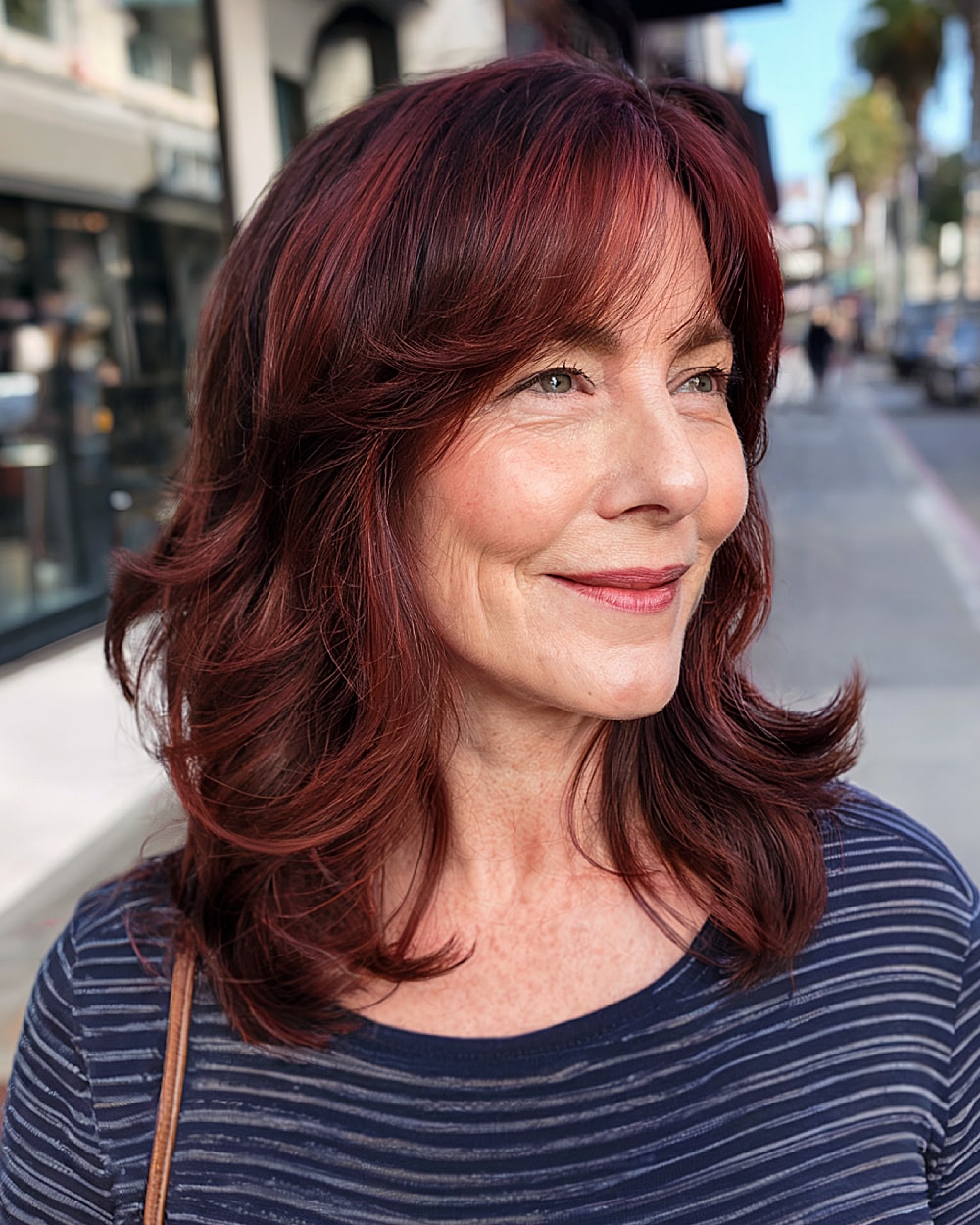 Collarbone Length Mahogany with Red Tones Collarbone Length Mahogany with Red Tones — Mahogany Hair Color