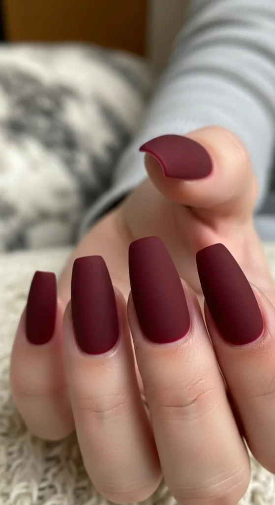 Muted Dark Cherry Matte Coffin Nails Muted Dark Cherry Matte Coffin Nails — Black Cherry Nails