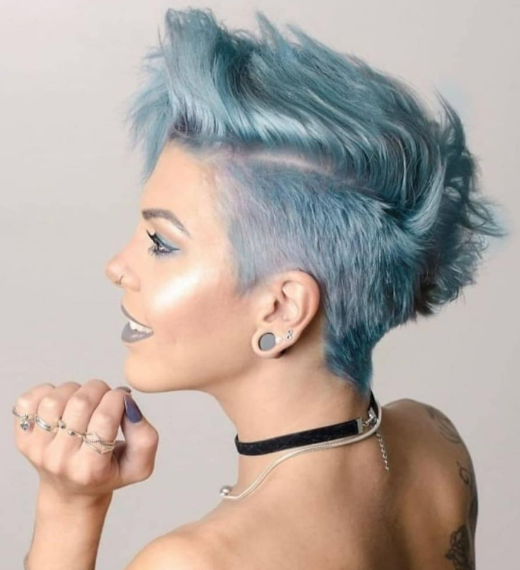 Icy Blue Pixie With Textured Bangs — Winter Hair Colors for Short Hair