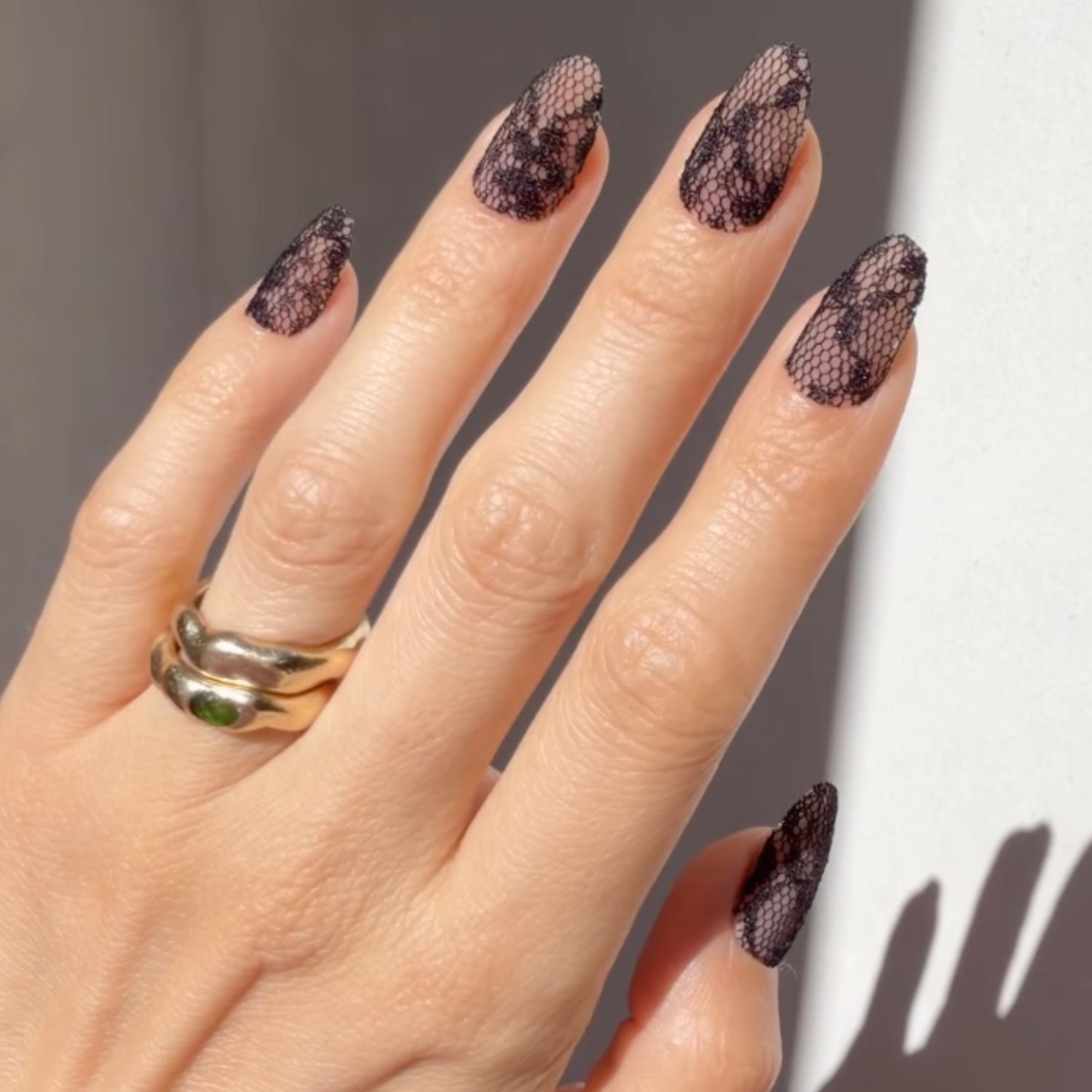 Chic Textured Black Lace Stilettos Chic Textured Black Lace Stilettos — Lace Nails