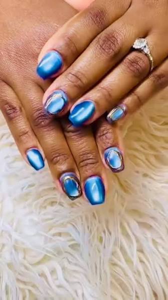 Blue Butterfly Art on Sheer Pink Blue Butterfly Art on Sheer Pink — blue nail inspo