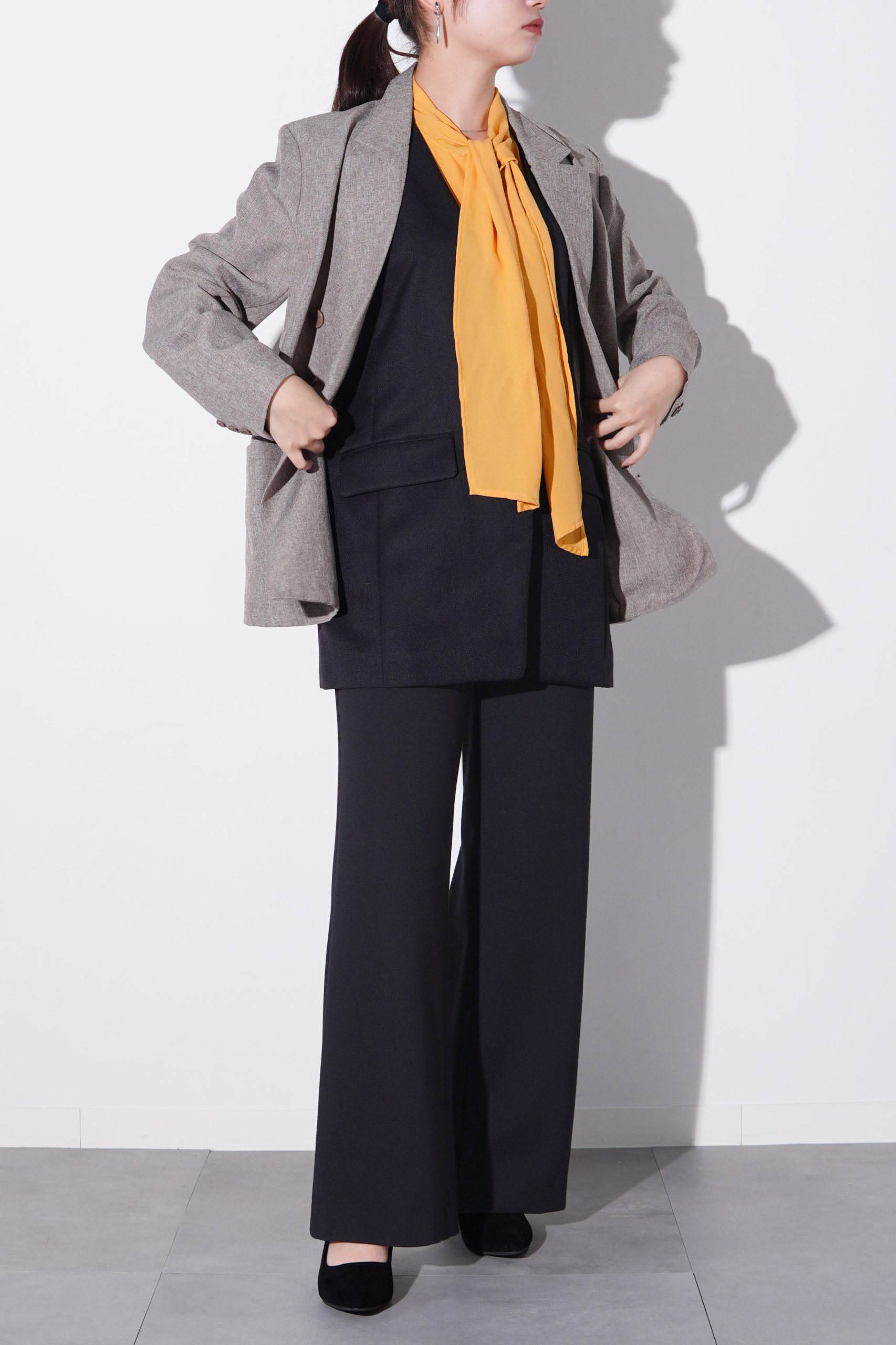 Grey Tweed Blazer with Orange Scarf for a Smart Casual Winter Look Grey Tweed Blazer with Orange Scarf for a Smart Casual Winter Look — Winter Outfits for Women Over 60