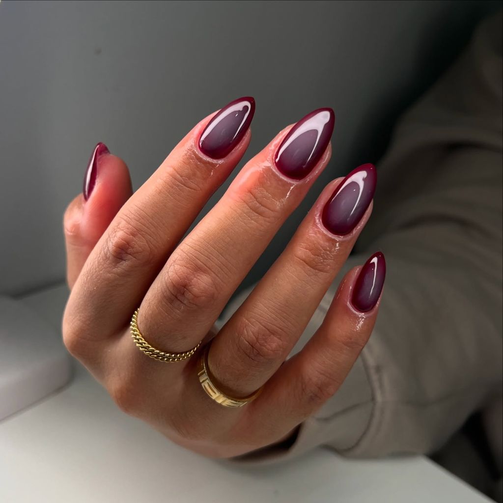 Burgundy to Sheer Pink Ombre Stilettos Burgundy to Sheer Pink Ombre Stilettos — Burgundy Nails
