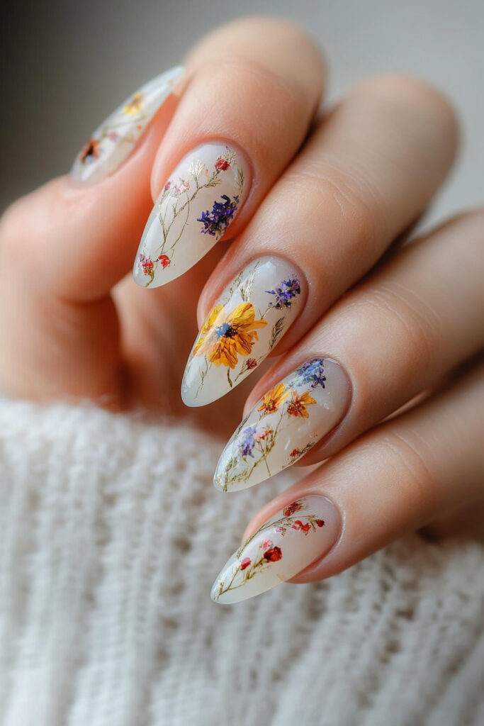 Dried Flower Encapsulated Almond Nails Dried Flower Encapsulated Almond Nails — nail art ideas
