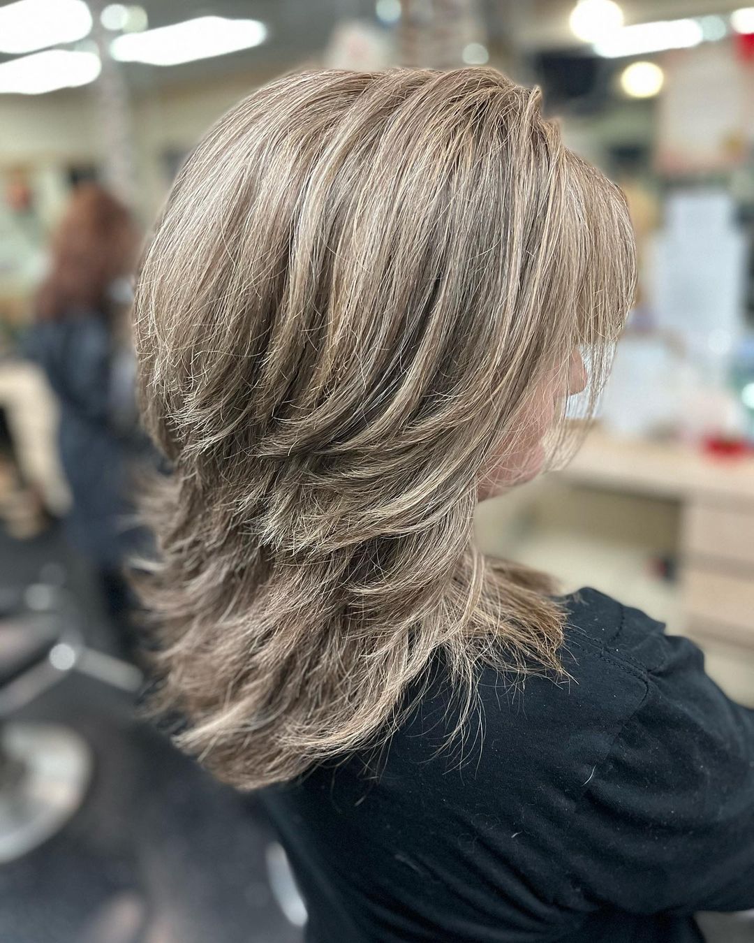 Long Wavy Dark Base Gray Ash Blonde — Gray Blending Highlights