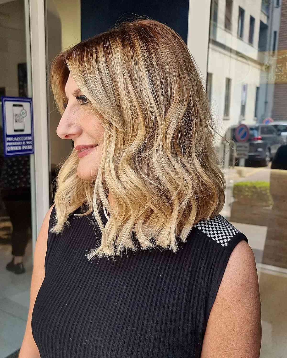 Soft Golden Blonde Lob — Winter Hair Colors for Women Over 50
